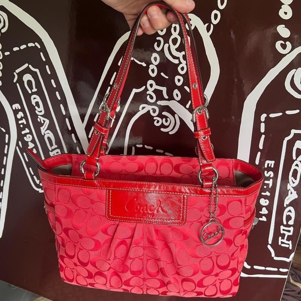 y2k 2000s Coach Cherry Red Signature Cs Monogram Tote Shoulder bag / Handbag